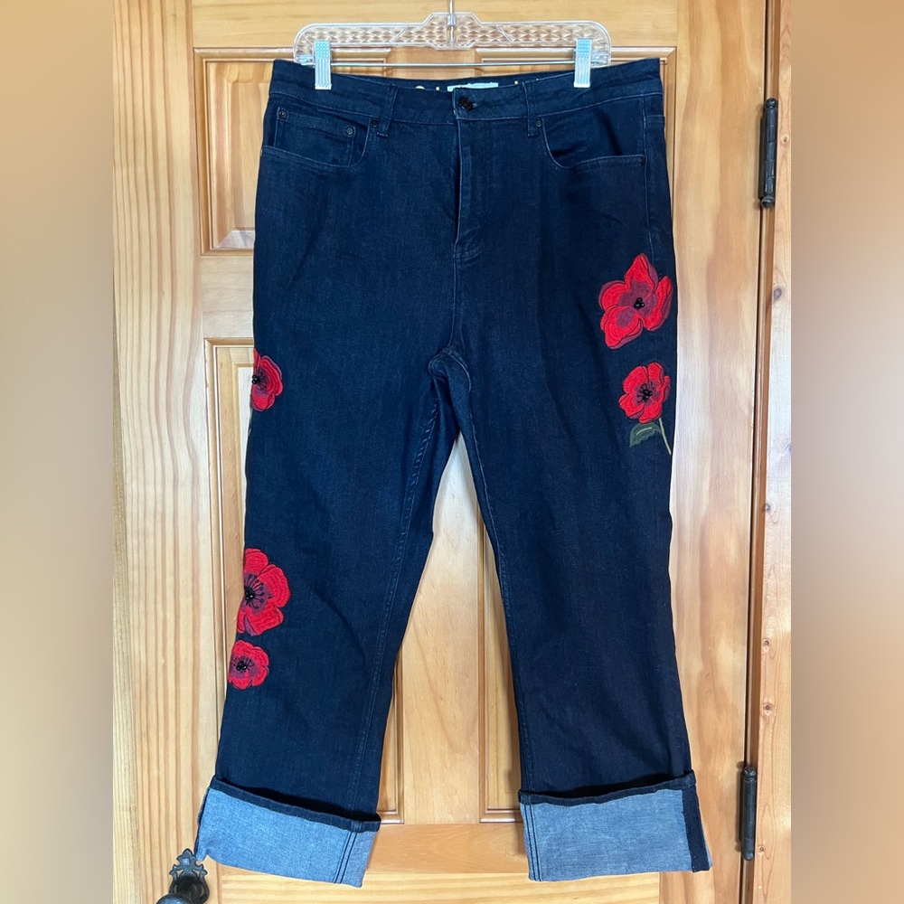 Kate Spade Poppy Wide Cuff Embroidered Floral Women Jeans
